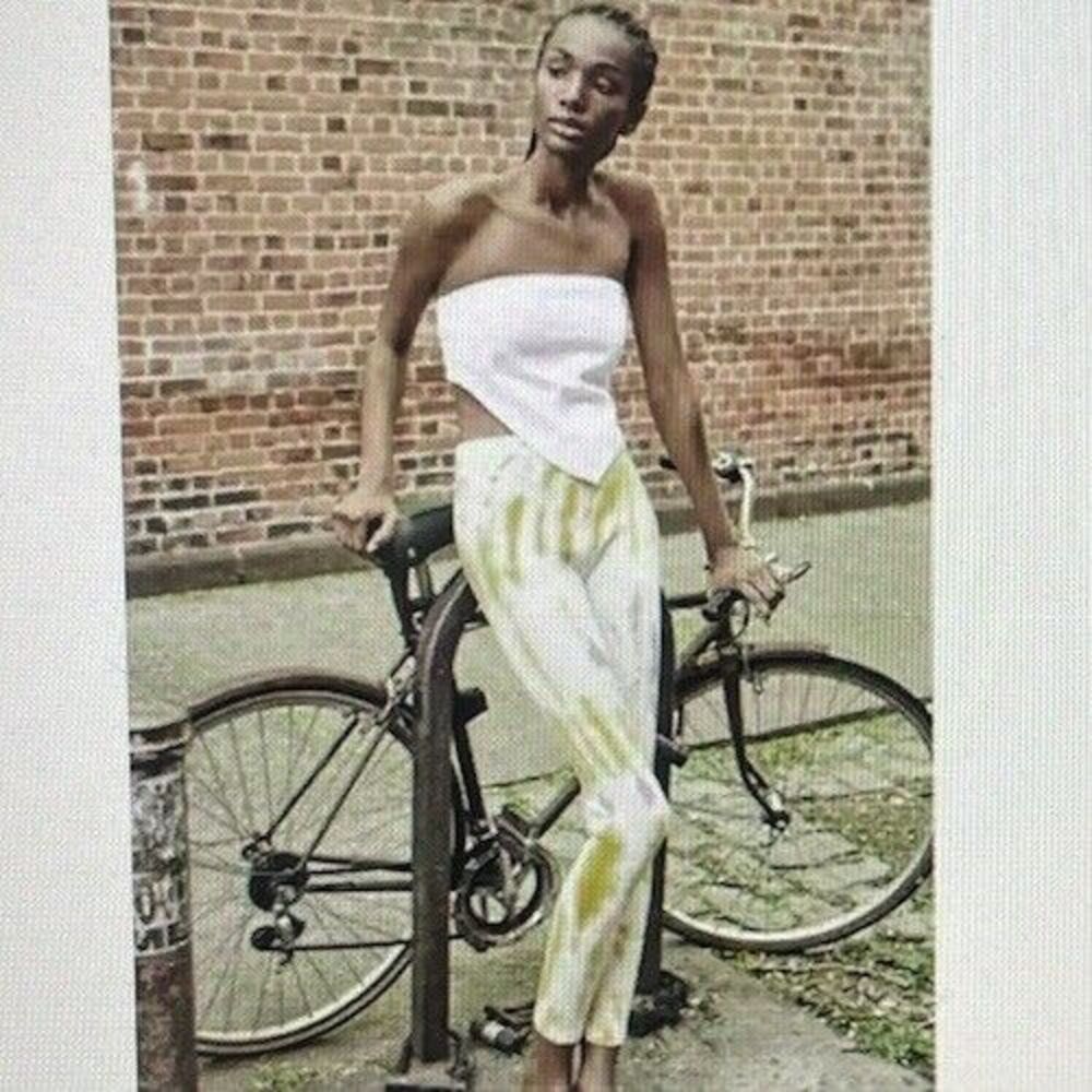 ZARA Bloggers Fav High Waisted Ribbed Tie Dye Leggings Size M Cream Orange Blue